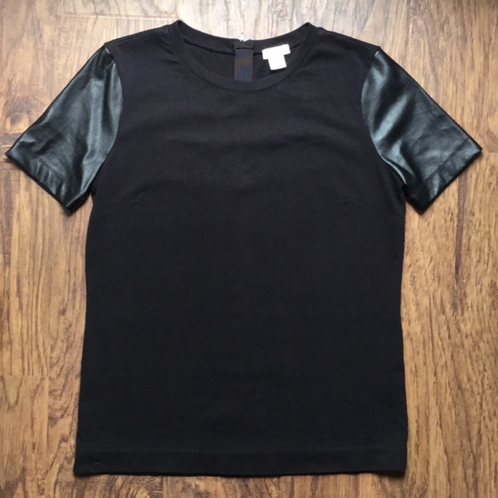 J. Crew Black Leather-Sleeve Tee